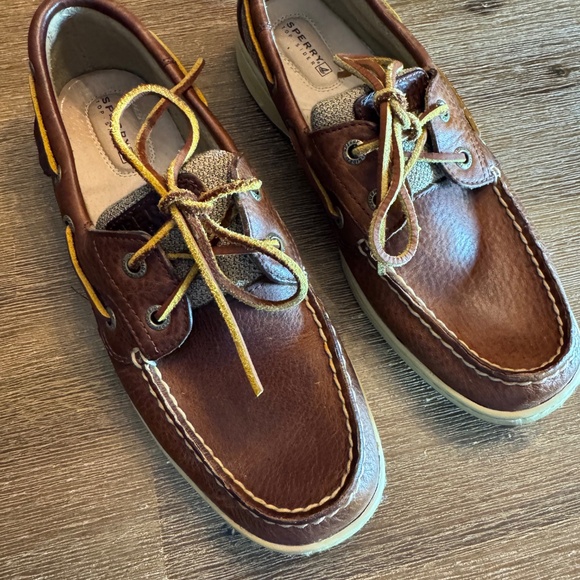 ⛵Sperry Top-Sider A/O 2-Eye Boat Shoes | Brown Leather & Knit Fabric  Women’s 8M - Picture 2 of 14